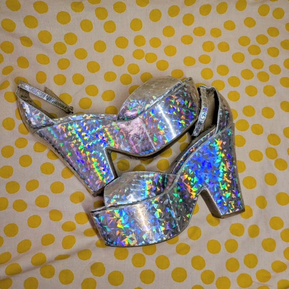 rare vintage holographic jeffrey campbell brazen platforms size 8.5 US women